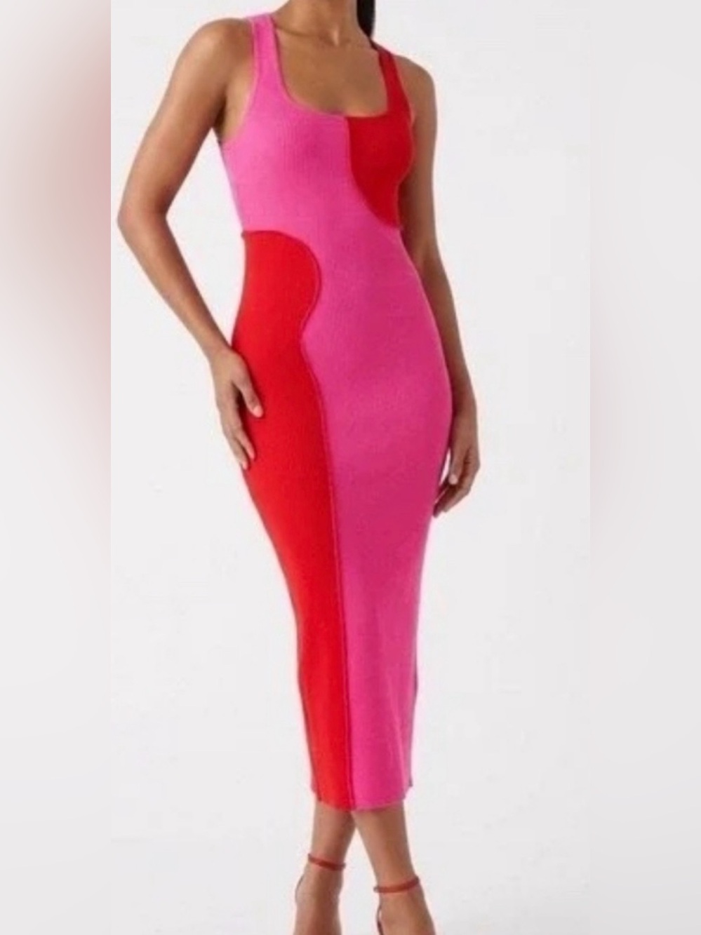 Naked Wardrobe Pink Red Midi Bodycon Tank Dress Medium